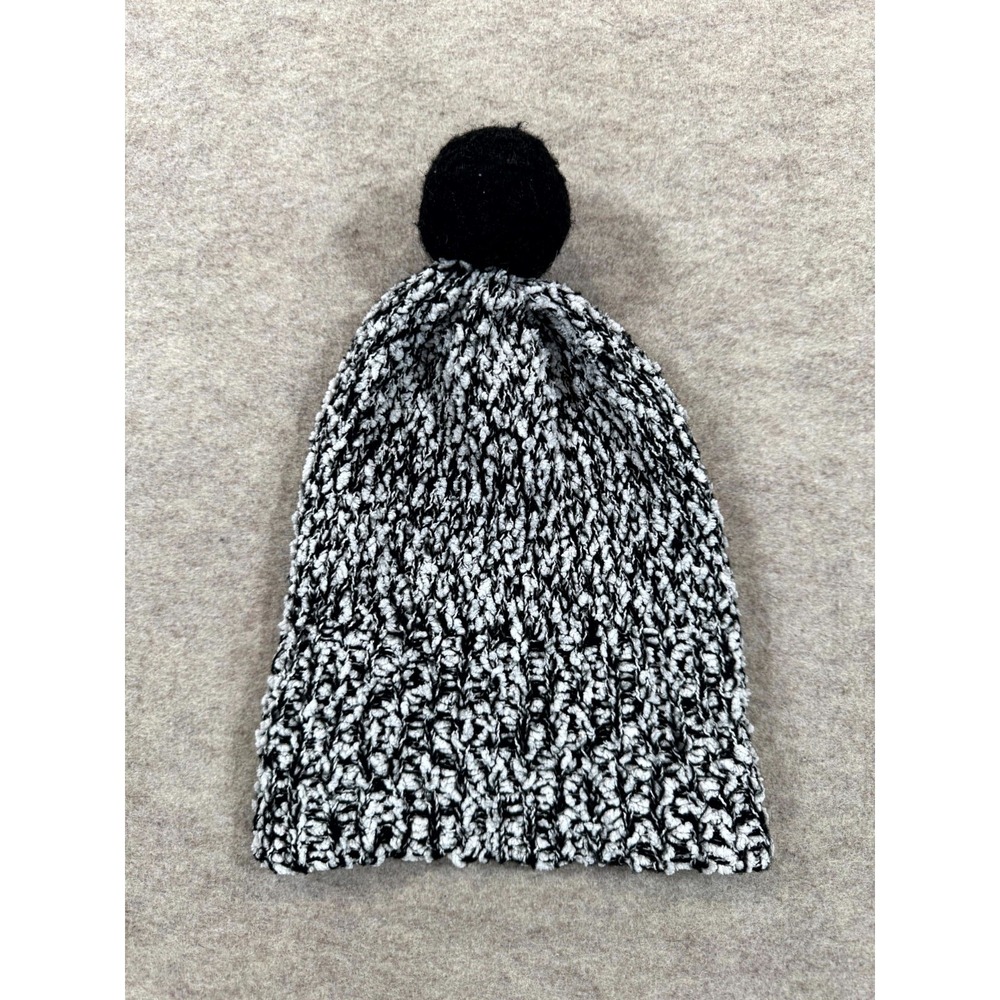 Unisex Marled Knit Beanie Hat One Size Black White Pom Pom Winter Wear Casual